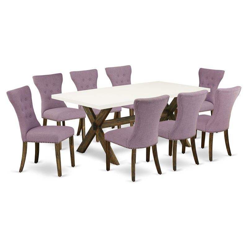 Pemberly Row 9-Piece Wood Dinette Set with Linen Fabric in Jacobean Brown