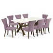 Pemberly Row 9-Piece Wood Dinette Set with Linen Fabric in Jacobean Brown
