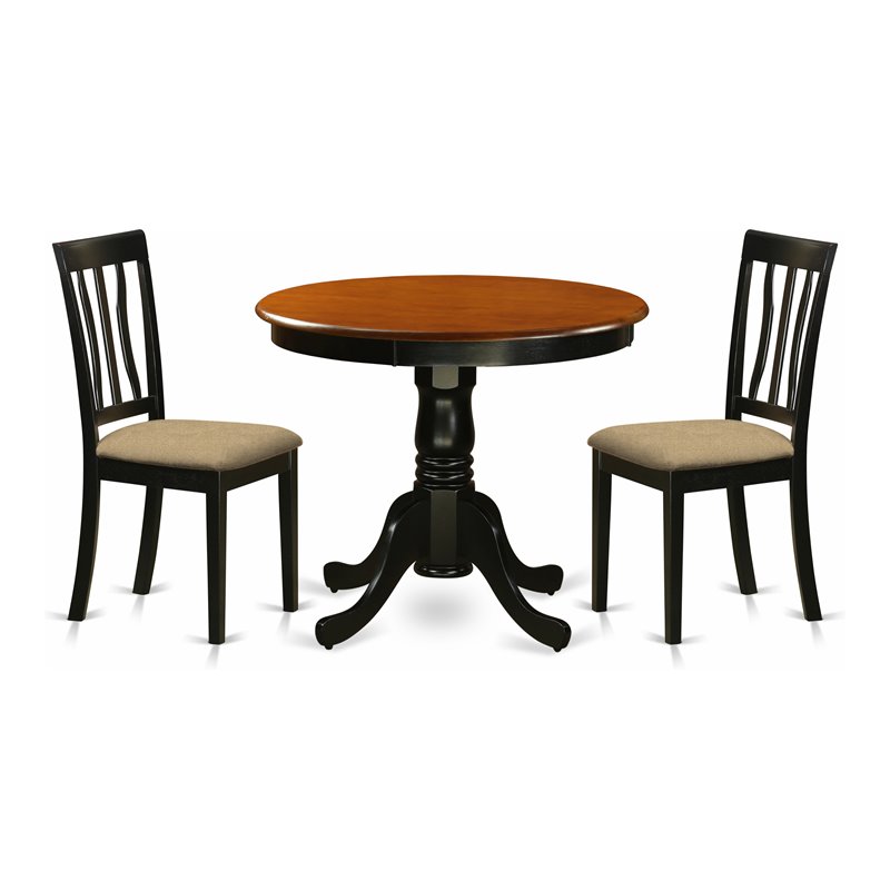 Pemberly Row 3-Piece Round Dining Set with Wood in Black and Cherry