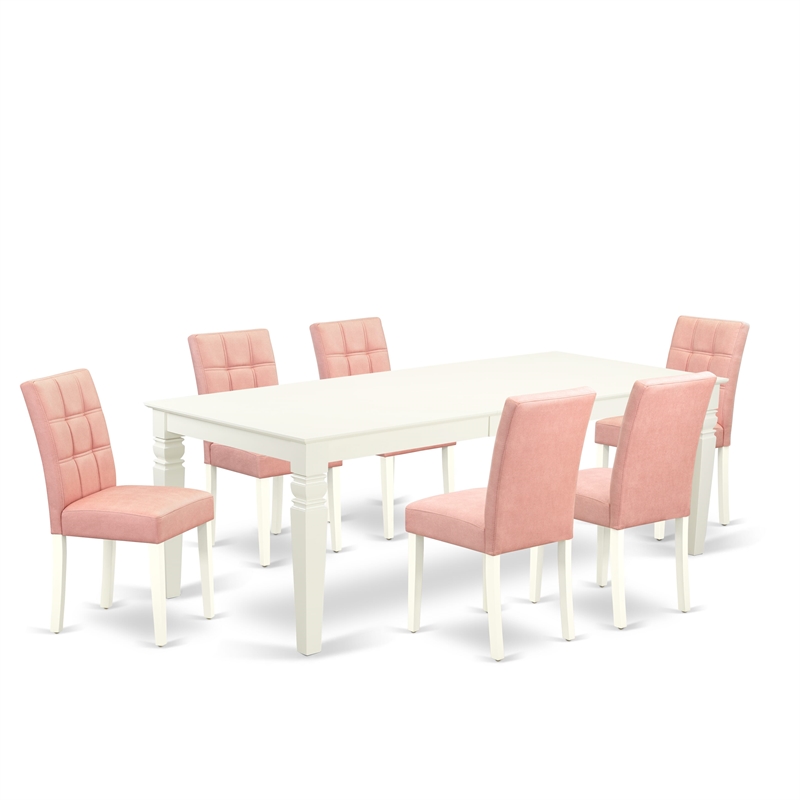 Pemberly Row 7-Piece Dining Set with Faux Leather in Linen White and Beige Red