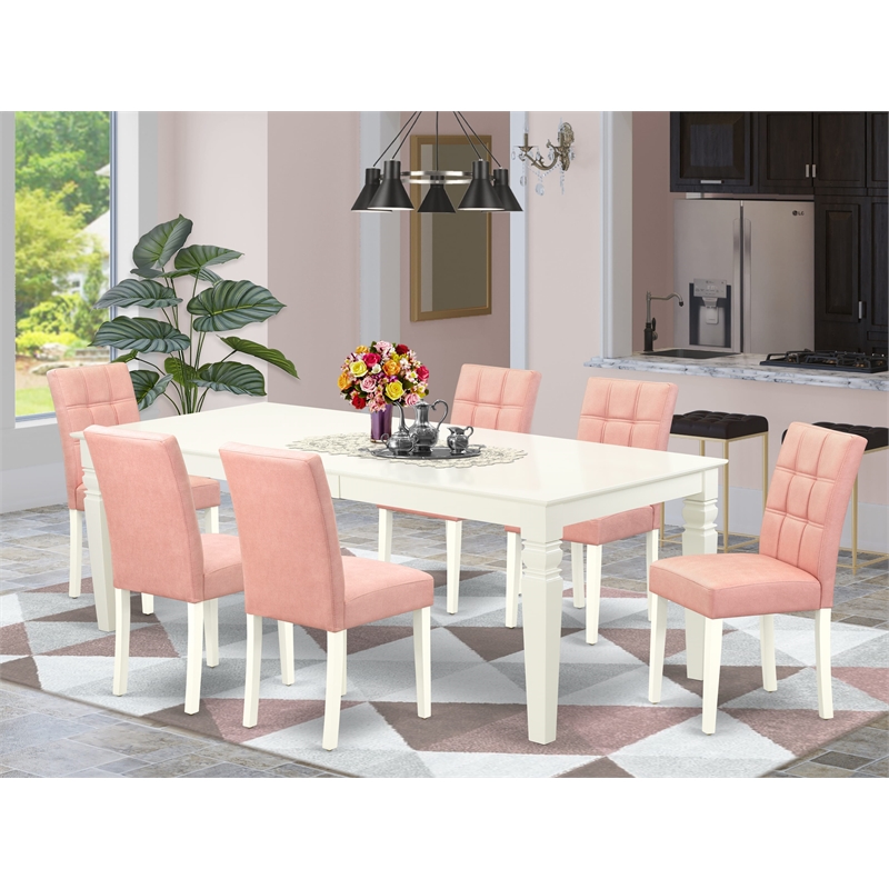 Pemberly Row 7-Piece Dining Set with Faux Leather in Linen White and Beige Red