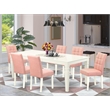 Pemberly Row 7-Piece Dining Set with Faux Leather in Linen White and Beige Red