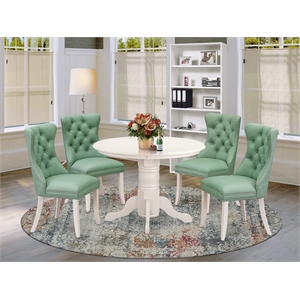 Pemberly Row 5-Piece Round Dining Table Set in Linen White and Willow Green