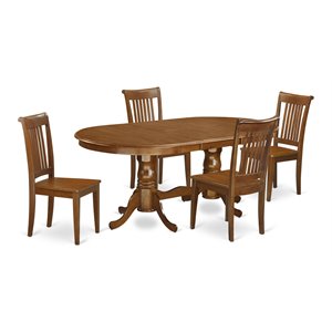 Pemberly Row 5-Piece Saddle Brown Dining Set with Oval Table and Slat Chairs