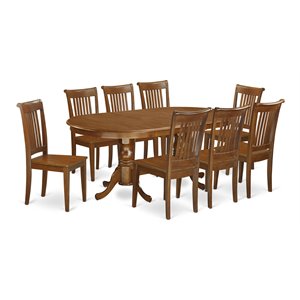 Pemberly Row 9-Piece Saddle Brown Dining Set with Oval Table and Slat Chairs
