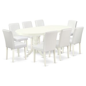Pemberly Row 9-Piece Rubberwood Dining Set with Oval Table in Linen White
