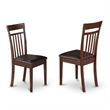Pemberly Row Capri Leather Dining Chairs Set of 2 in Mahogany