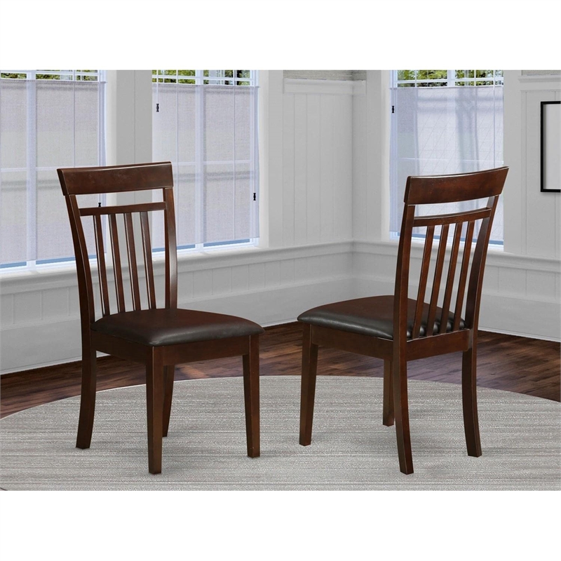 Pemberly Row Capri Leather Dining Chairs Set of 2 in Mahogany