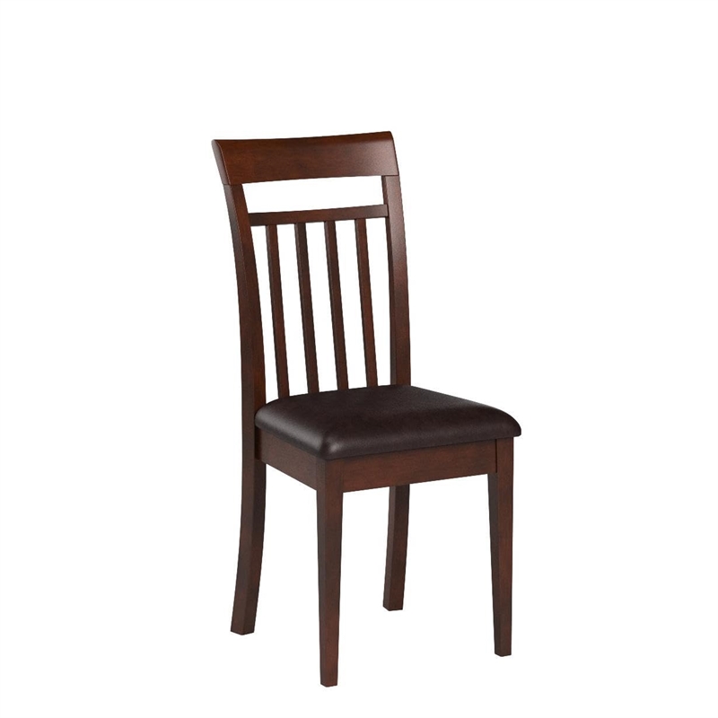 Pemberly Row Capri Leather Dining Chairs Set of 2 in Mahogany
