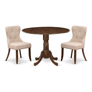 Pemberly Row 3-Piece Dining Set with Round Drop Leaf Table in Antique Walnut