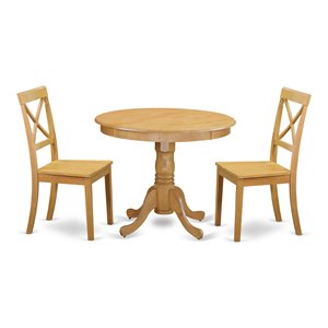 Pemberly Row 3-Piece Oak Dining Set with Round Table and High-Back Chairs