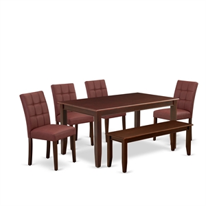 Pemberly Row 6-Piece Dining Table Set Acacia Wood Mahogany Burgandy