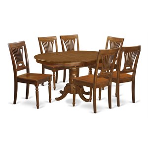 Pemberly Row 7-Piece Dining Set Saddle Brown Table with Ladder Chairs