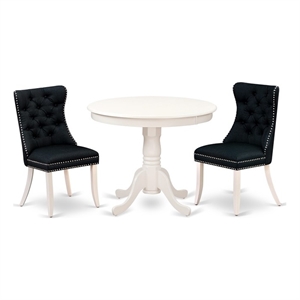 Pemberly Row 3-Piece Dining Set with Round Wood Table and Linen Chairs