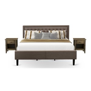 Pemberly Row 3-Piece King Bedroom Set with Fabric Headboard in Brown Jacobean