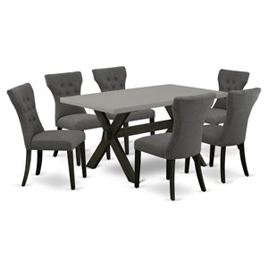 Pemberly Row 7-Piece Dining Set with X-Leg Table in Gotham Gray Finish