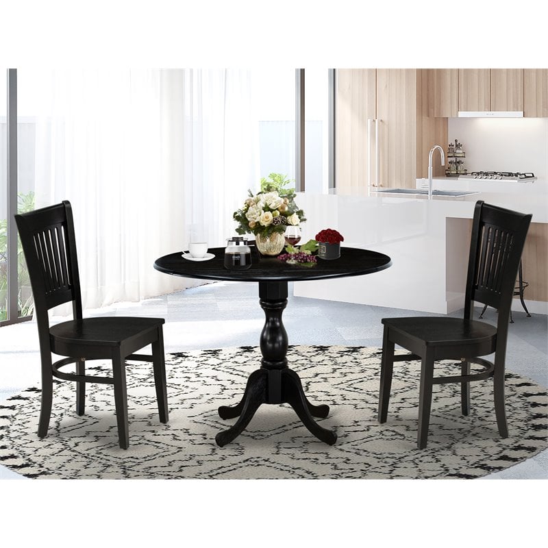 Pemberly Row Dublin 3-Piece Wood Dining Set with Slatted Back Chairs in Black