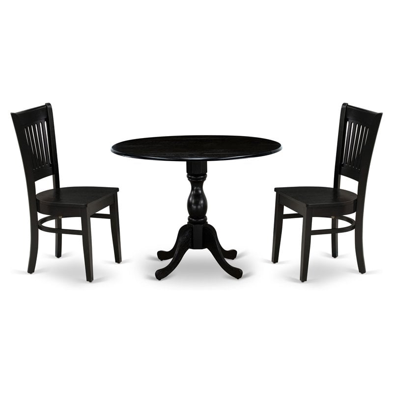 Pemberly Row Dublin 3-Piece Wood Dining Set with Slatted Back Chairs in Black