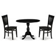 Pemberly Row Dublin 3-Piece Wood Dining Set with Slatted Back Chairs in Black