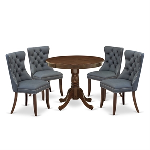 Pemberly Row 5-Piece Walnut Dining Set with Round Table and Platinum Chairs