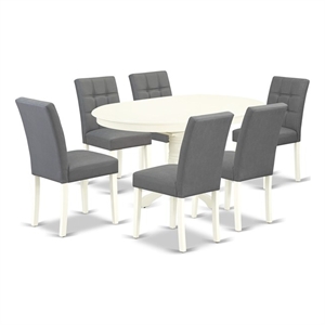 Pemberly Row 7-Piece Dining Room Set in Linen White and Platinum Gray