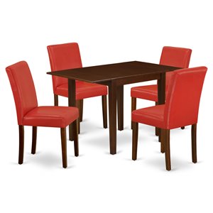 Pemberly Row 5-Piece Wood Dining Set with Firebrick Red Seats and Mahogany Table