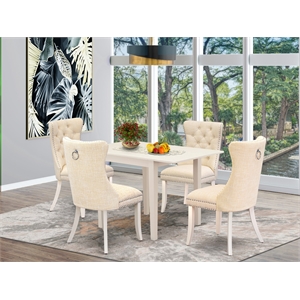 Pemberly Row 5-Piece Rectangular Drop-Leaf Dining Set in White/Beige