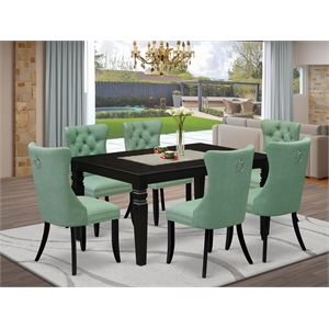 Pemberly Row 7-Piece Black Dining Table Set with Green Faux Leather