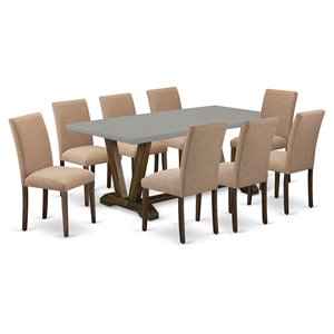 Pemberly Row 9-Piece Wood Dining Set in Cement and Distressed Jacobean
