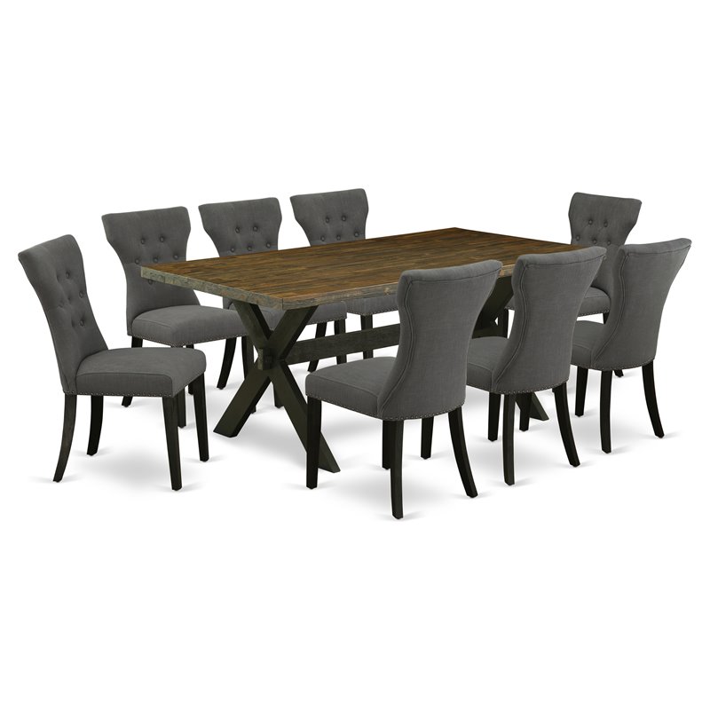 Pemberly Row X-Leg 9-Piece Wood Dining Set in Dark Gotham Gray