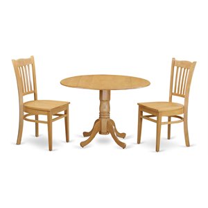 Pemberly Row 3-Piece Oak Wood Dining Set with Round Table and Chairs