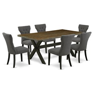 Pemberly Row X-Leg 7-Piece Wood Dining Table Set in Gotham Gray