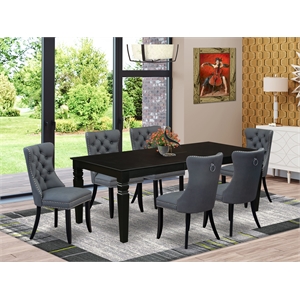 Pemberly Row 7-Piece Dining Set in Black with Platinum Gray Upholstered Chairs