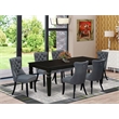 Pemberly Row 7-Piece Dining Set in Black with Platinum Gray Upholstered Chairs