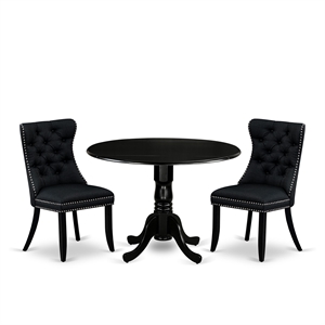 Pemberly Row 3-Piece Round Wooden Dining Set with Black Finish