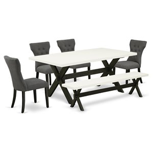 Pemberly Row 6-Piece Dining Set with Bench in Gotham Gray/Black Finish