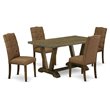 Pemberly Row V-Style 5-Piece Wood Dining Set in Jacobean and Brown Beige