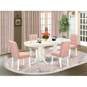 Pemberly Row 5-Piece Dining Table Set with Drop-Leaf Oval Table in Linen White