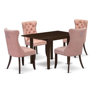Pemberly Row 5-Piece Kitchen Table Set in Mahogany Finish with Beige Red Chairs