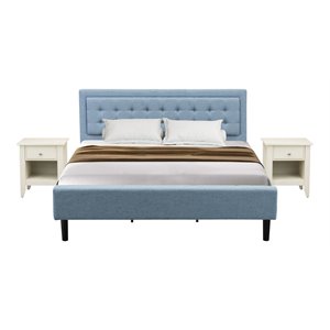Pemberly Row 3-Piece King Bedroom Set in Denim Blue Fabric