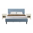 Pemberly Row 3-Piece King Bedroom Set in Denim Blue Fabric