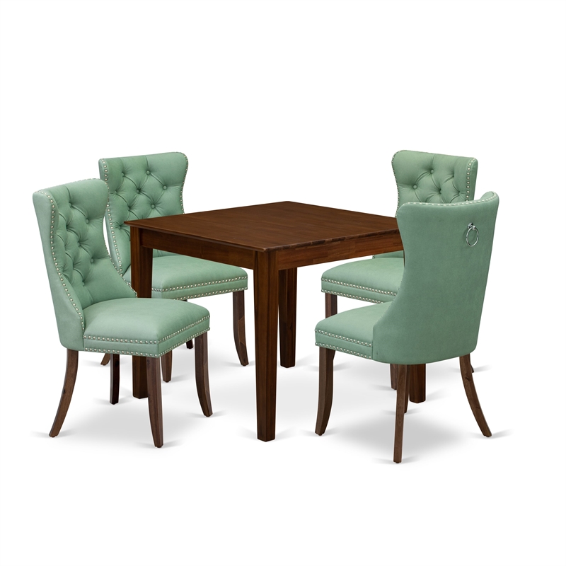 Pemberly Row 5-Piece Dining Room Set in Willow Green and Antique Walnut