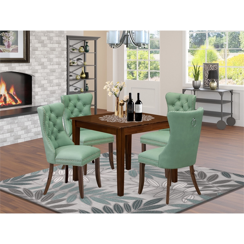 Pemberly Row 5-Piece Dining Room Set in Willow Green and Antique Walnut