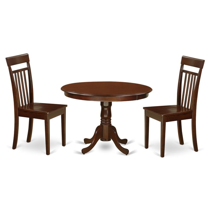Pemberly Row 3-Piece Round Dining Set with Mahogany Finish and Wood Seats