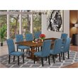 Pemberly Row Lassale 9-Piece Wood Dining Set in Walnut and Mineral Blue