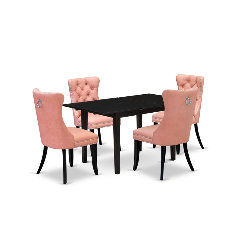 Pemberly Row 5-Piece Wood Dining Table Set in Black/Beige Red Upholstery