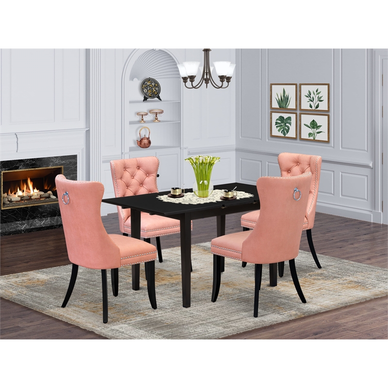 Pemberly Row 5-Piece Wood Dining Table Set in Black/Beige Red Upholstery