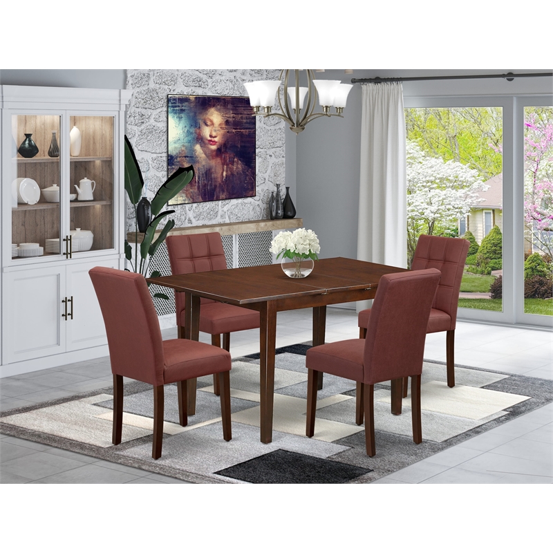 Pemberly Row 5-Piece Dining Set in Mahogany/Burgundy Faux Leather