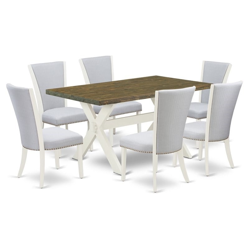 Pemberly Row 7-Piece Wood Dining Room Set in White and Jacobean Finish