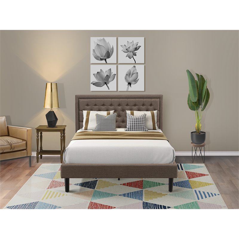 Pemberly Row 2-Piece Traditional Fabric Queen Bed and Nightstand Set in Brown